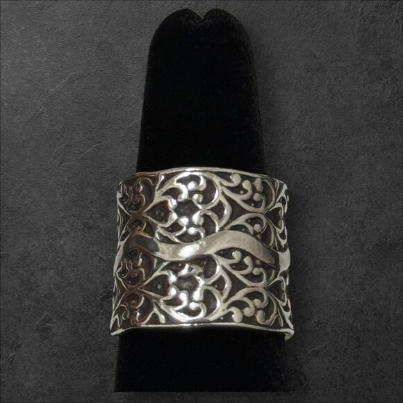 R1741 Silpada Sterling Filigree Vine Cuff Size 7.50 Sterling Ring - Picture 1 of 3